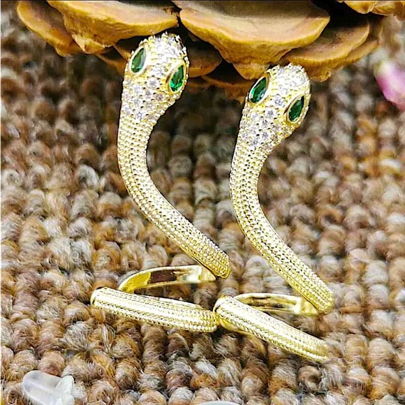 Gold Snake Zircon Earrings Creative Design Trendy Serpent - Picture 3 of 3